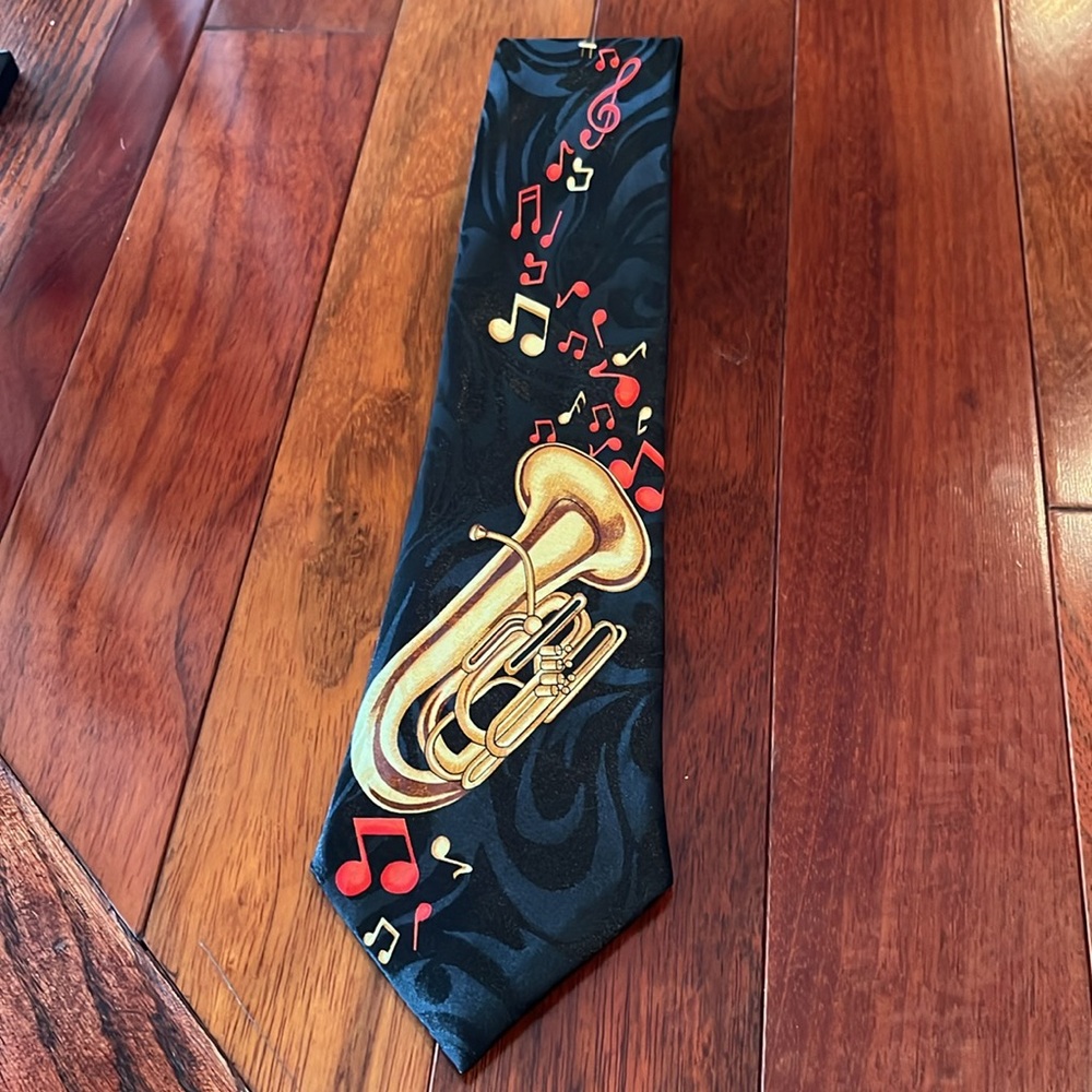 Fratello Hand Made Black Tie Tuba with Red and Gold Musical Notes